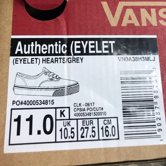 NWT VANS Authentic Eyelet Hearts Grey Kid’s - Picture 8 of 8